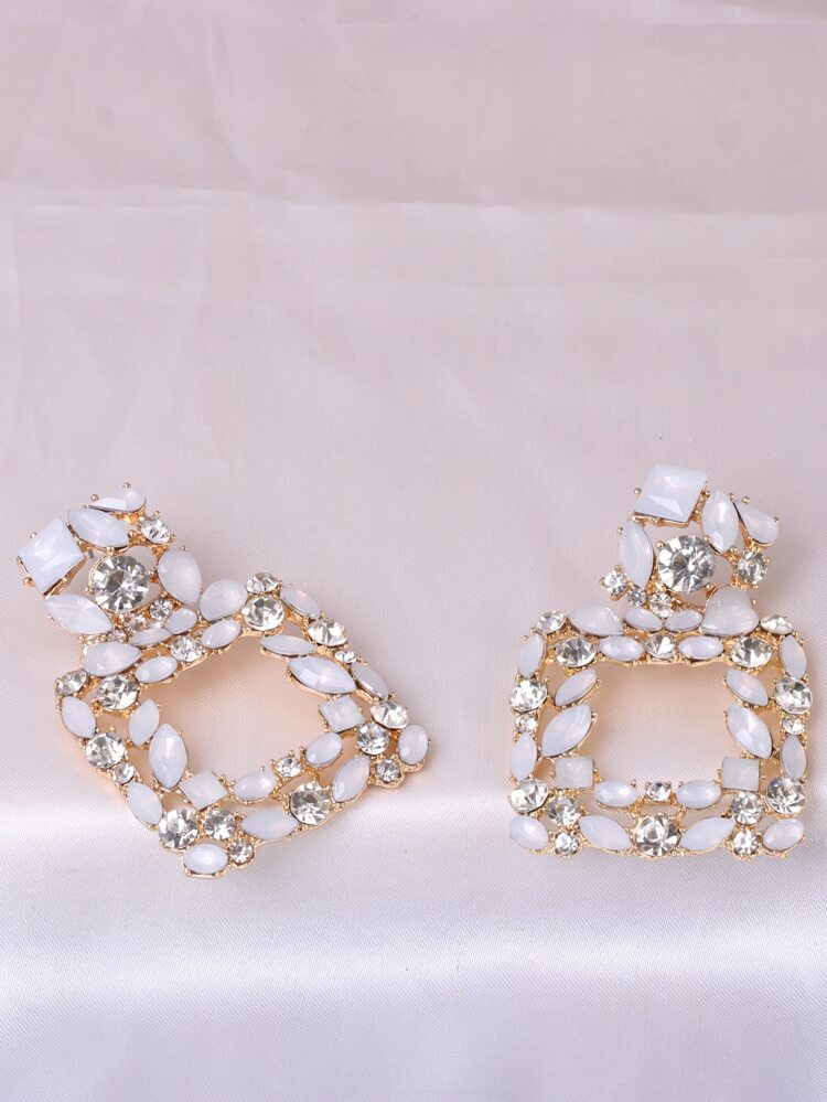 juran Rhinestone Decor Geometric Drop Earrings