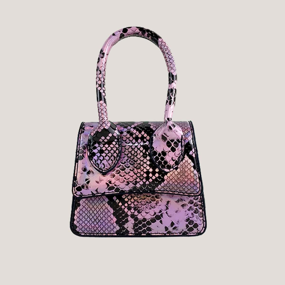 

Snake Skin Mini Satchel Bag, Multicolor