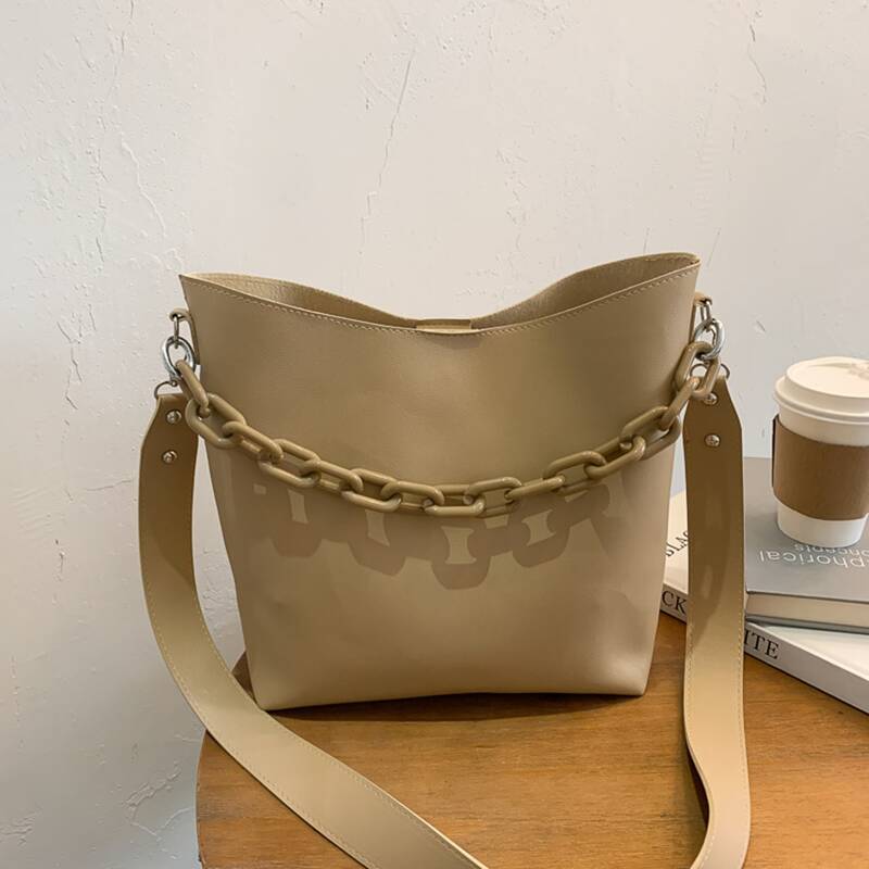 

Solid Chain Satchel Bag & Inner Pouch, Khaki