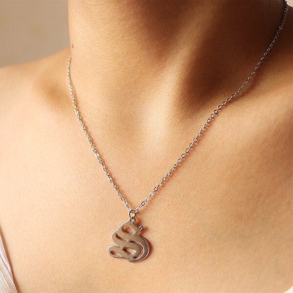 

Gothic Letter Charm Necklace, Silver