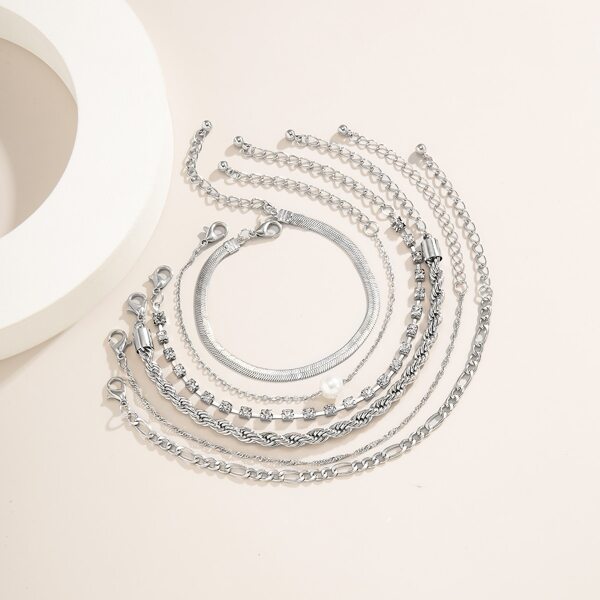 

6pcs Rhinestone Detail Bracelet, Silver