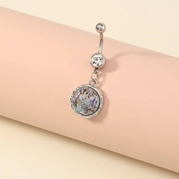 

1pc Rhinestone Decor Belly Ring, Silver