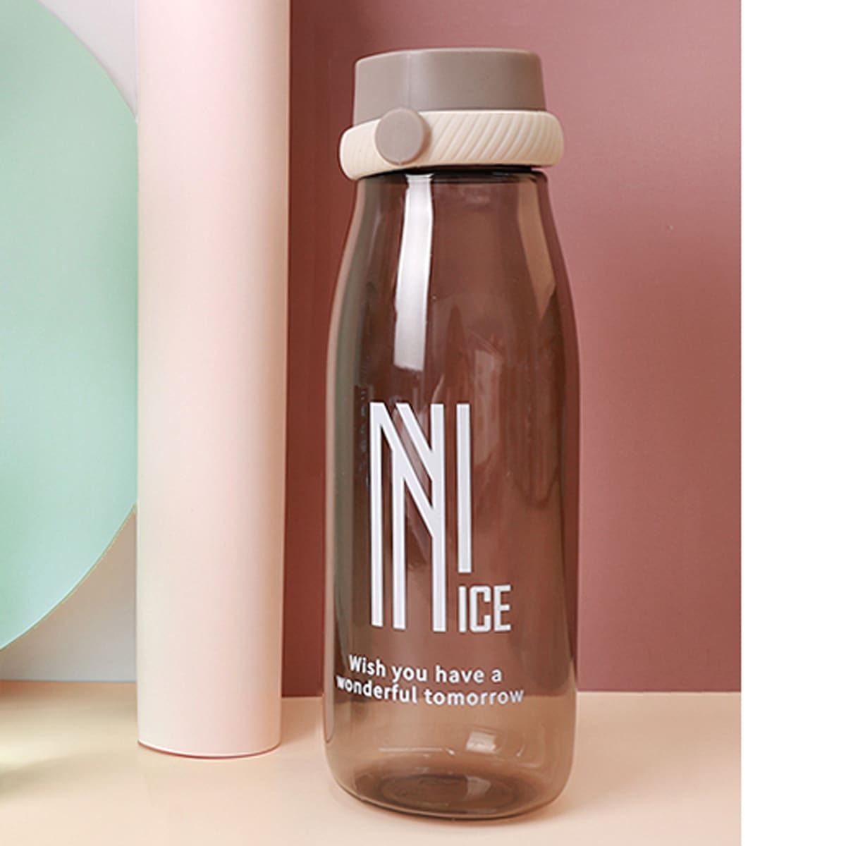 

1pc Slogan Graphic Portable Water Bottle, Coffee brown