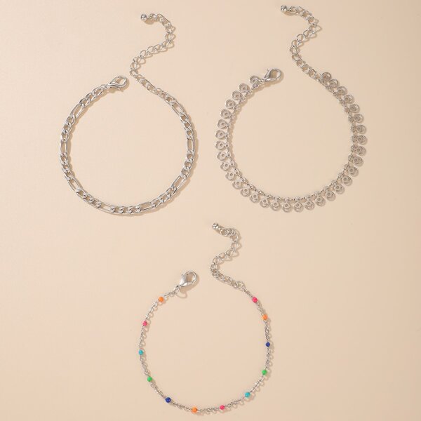 

3pcs Bead Decor Bracelet, Gold