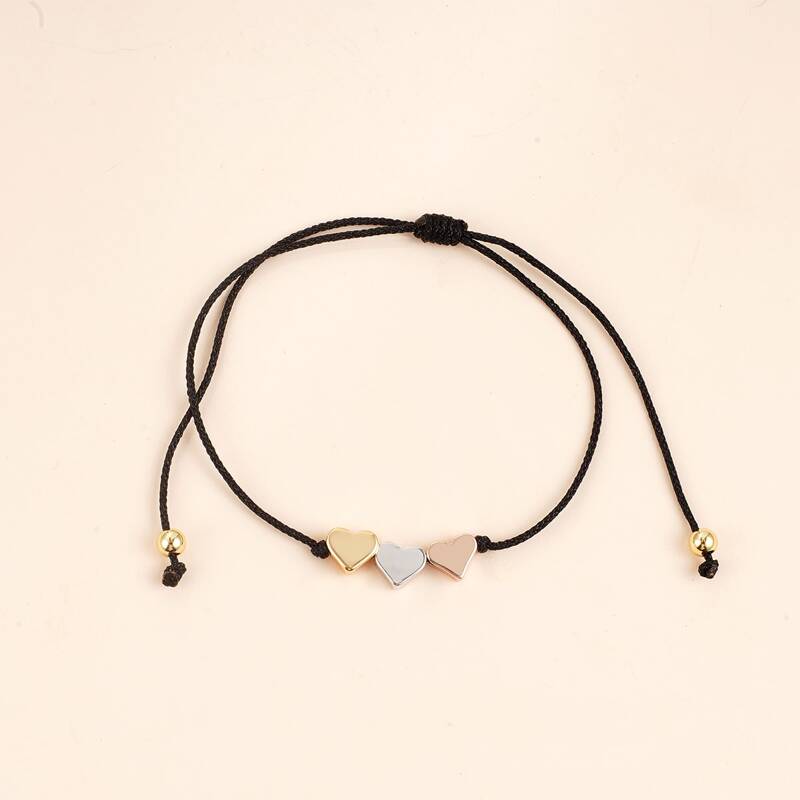 

Heart Decor String Bracelet, Black