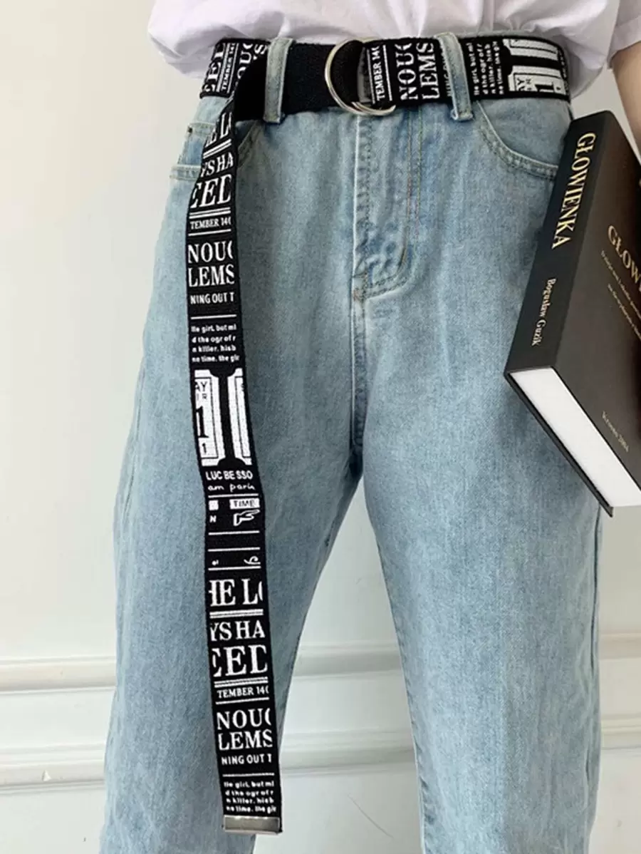 Men Letter Graphic Tape Belt Casual,School - Black - View 1