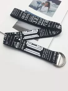 Men Letter Graphic Tape Belt Casual,School - Black - View 2