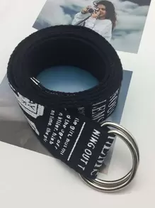 Men Letter Graphic Tape Belt Casual,School - Black - View 3