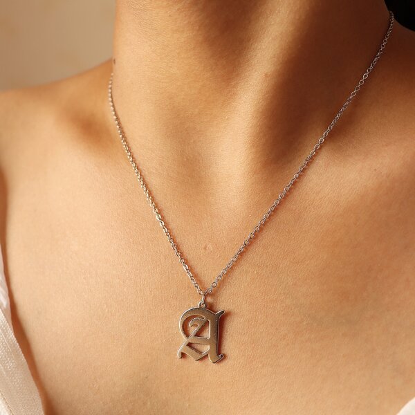

Gothic Letter Charm Necklace, Silver