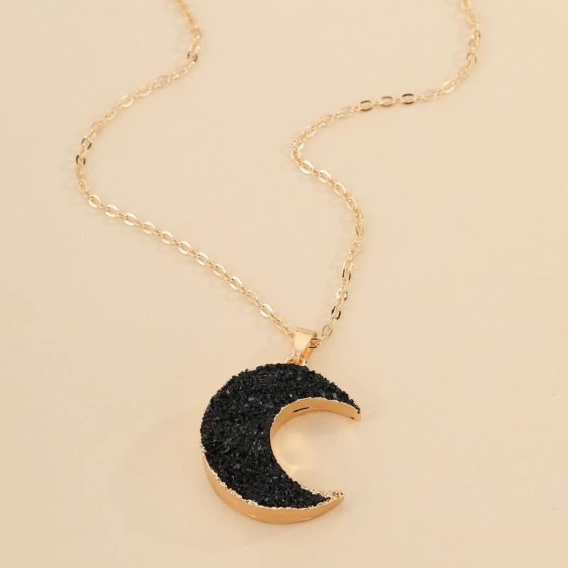 

Moon Charm Necklace, Black