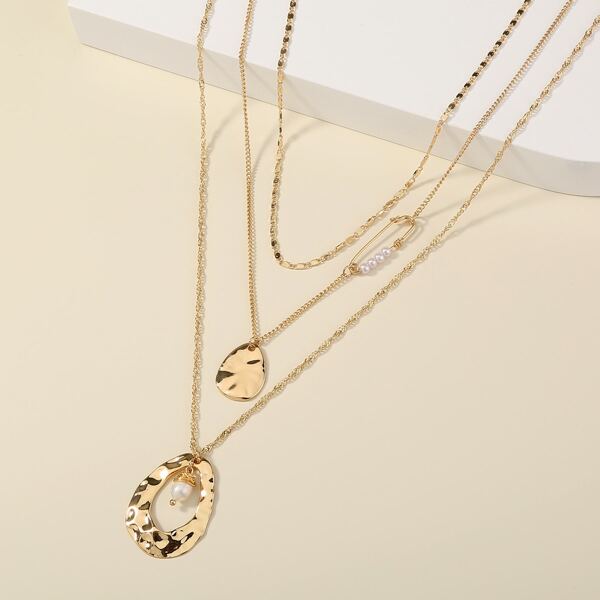 

Pearl Decor Layered Necklace, Gold