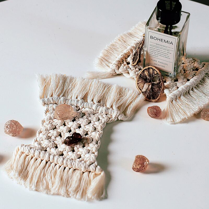 

1pc Braided Tassel Coaster, Beige