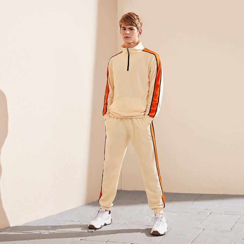 

Guys Zip Half Contrast Panel Sweatshirt & Sweatpants, Apricot