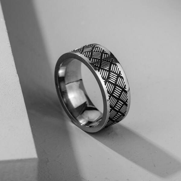 

1pc Men Two Tone Metal Ring, Silver