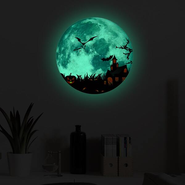 

Halloween Castle Print Luminous Wall Sticker, Multicolor