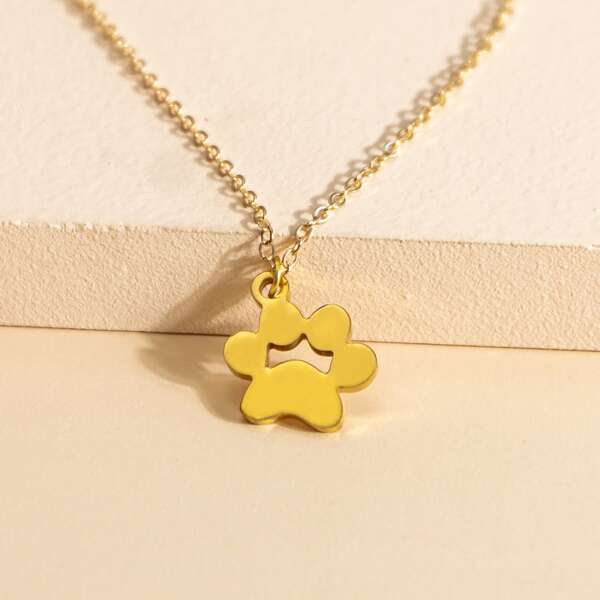 

Dog Paw Print Charm Necklace, Gold
