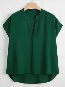 SHEIN LUNE Top de manga murciélago de cuello V - Verde - Ver 1