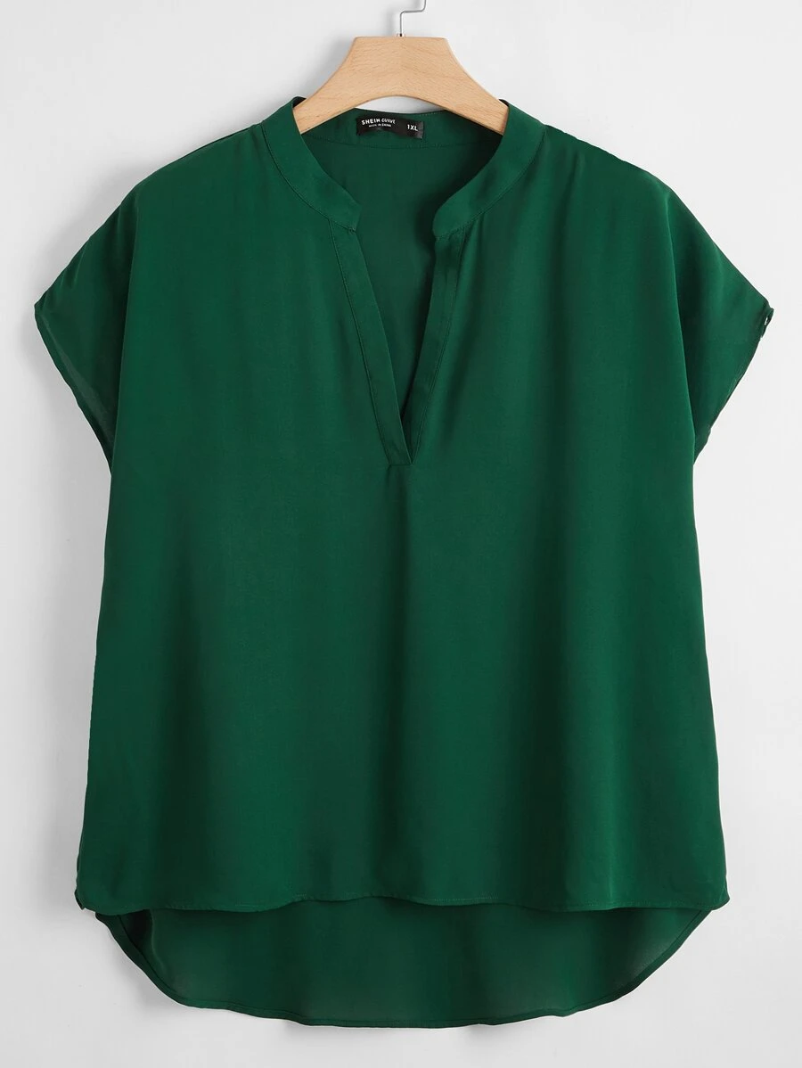 SHEIN LUNE Top de manga murciélago de cuello V - Verde - Ver 1