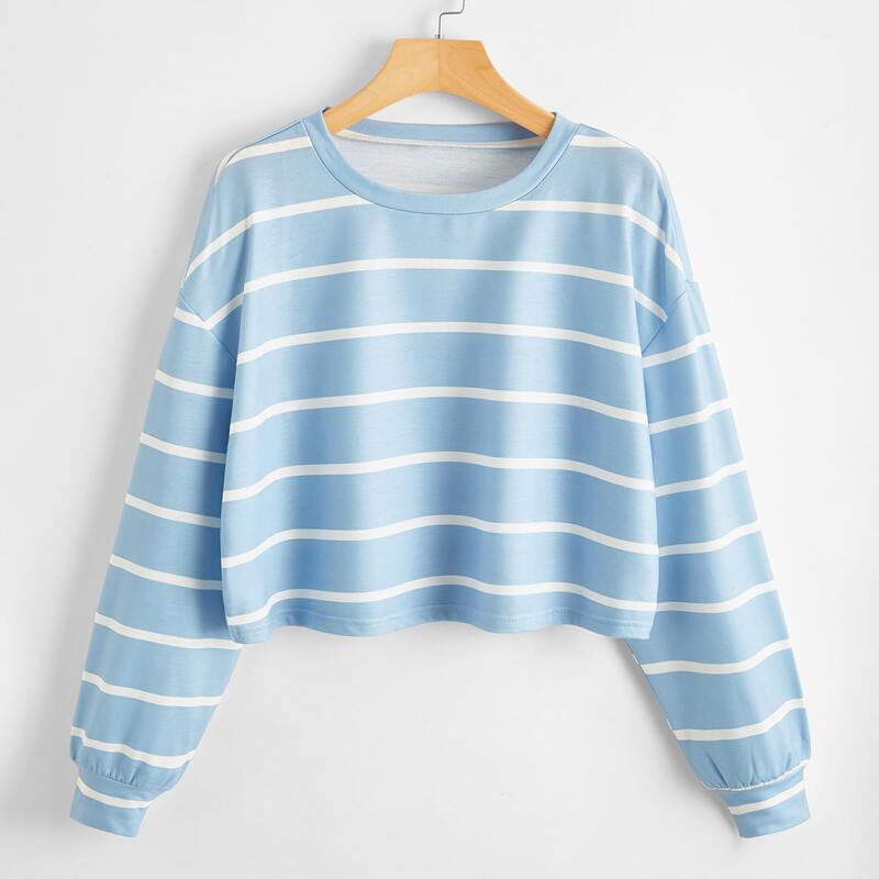 

Striped Drop Shoulder Sweatshirt, Blue and white