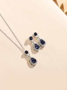 3 piezas set de joya con diamante de imitación - Azul - Ver 1
