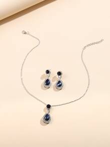 3 piezas set de joya con diamante de imitación - Azul - Ver 2
