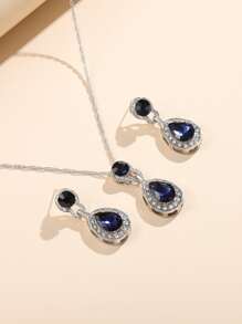 3 piezas set de joya con diamante de imitación - Azul - Ver 3