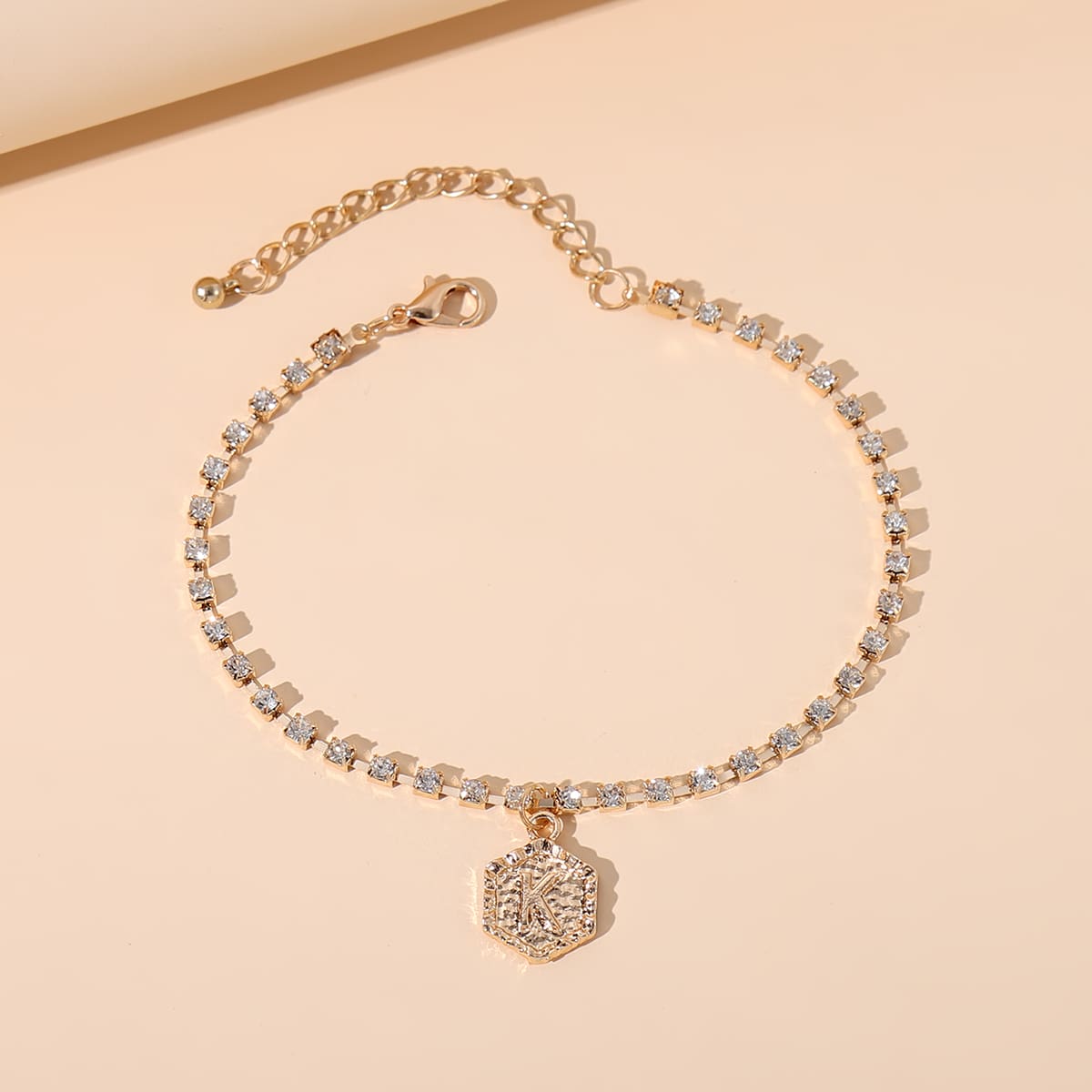 

Letter Design Rhinestone Decor Anklet, Gold