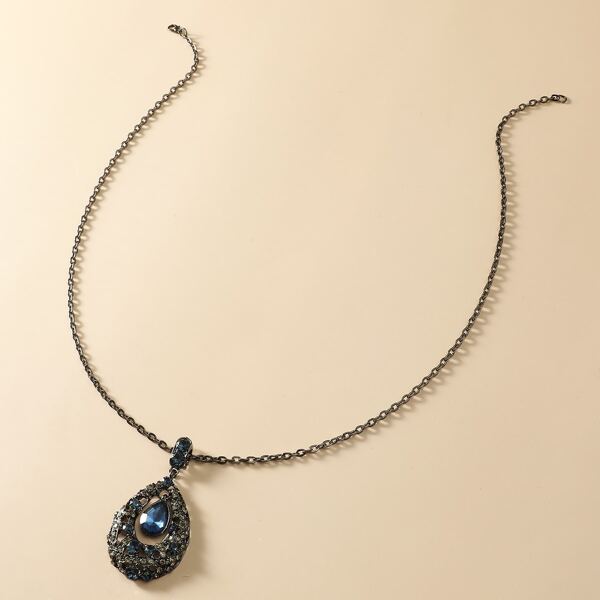 

Rhinestone Decor Water Drop Charm Necklace, Gun black