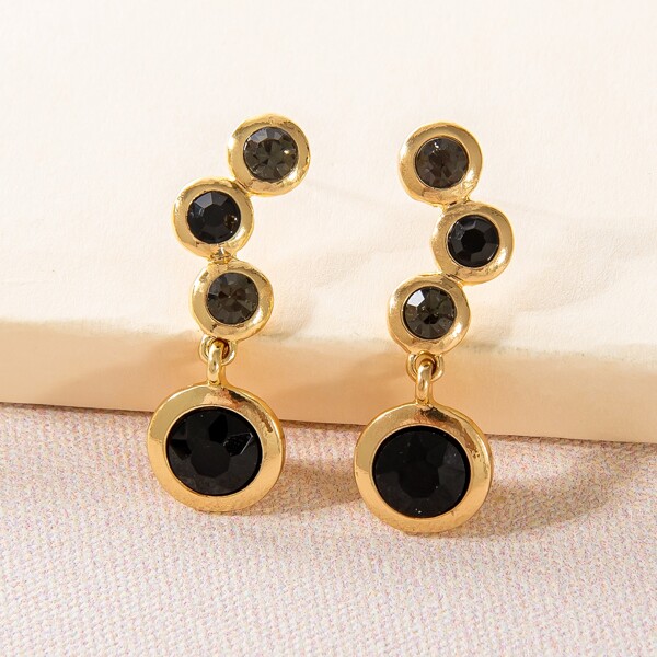

Rhinestone Decor Round Drop Earrings, Black