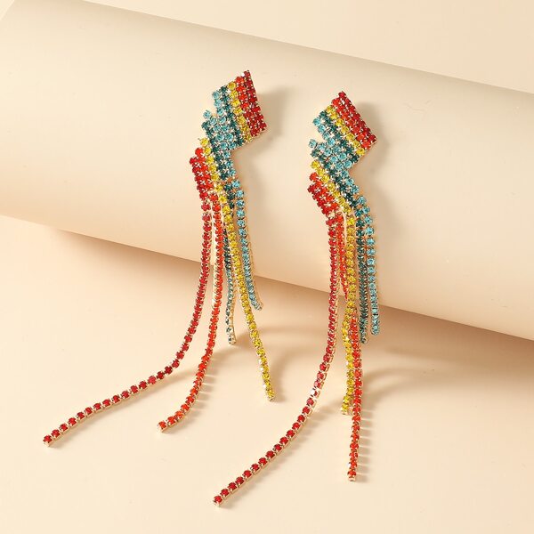 

Rhinestone Tassel Decor Drop Earrings, Multicolor