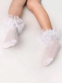 1 Cặp Vớ Ngắn Khiêu Vũ Lưới Ren Hoa Cho Bé Gái/Em Bé - Đen và trắng - Xem 2