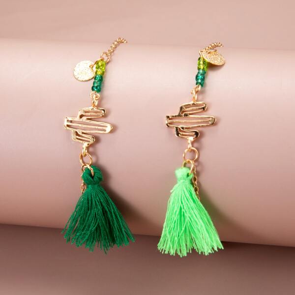 

2pcs Tassel Decor Bracelet, Multicolor