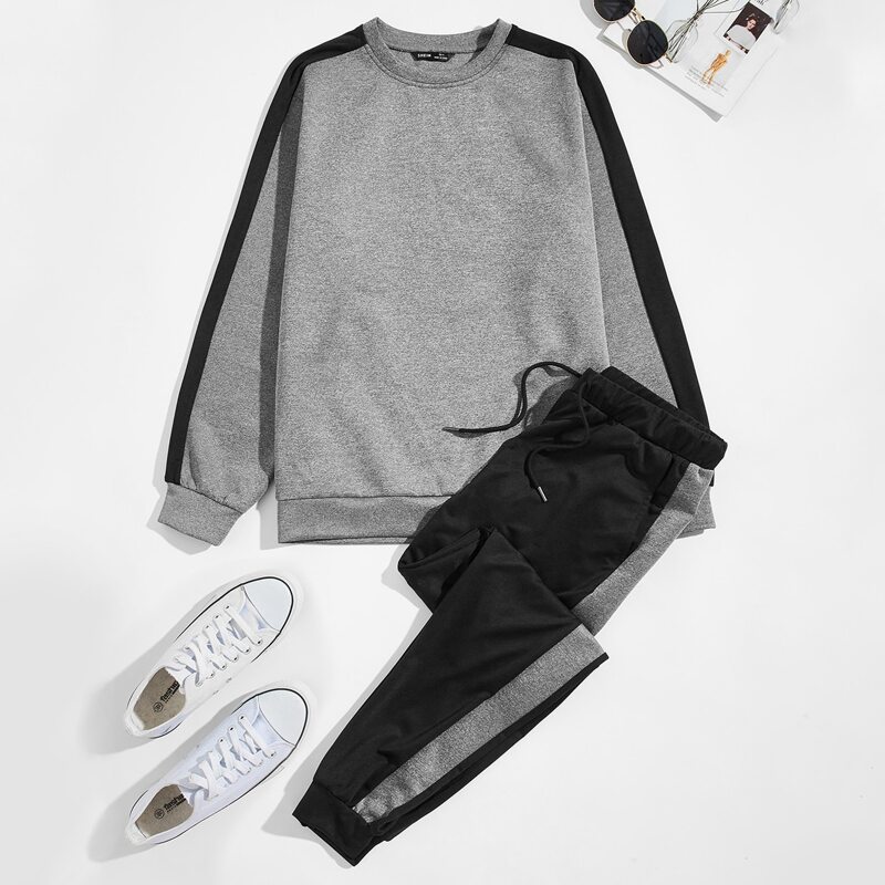 

Guys Contrast Sideseam Pullover & Sweatpants Set, Multicolor
