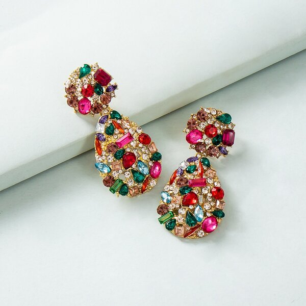

Rhinestone Decor Water Drop Earrings, Multicolor