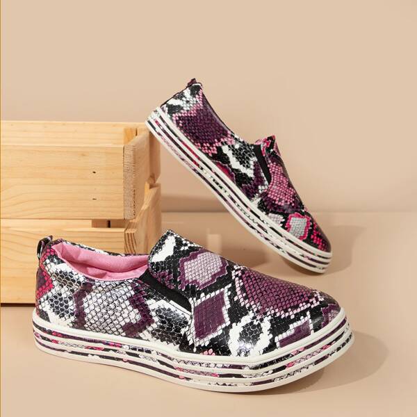 

Snakeskin Print Slip On Sneakers, Multicolor