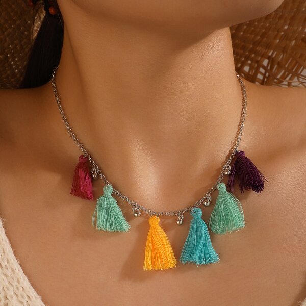 

Tassel Charm Necklace, Multicolor