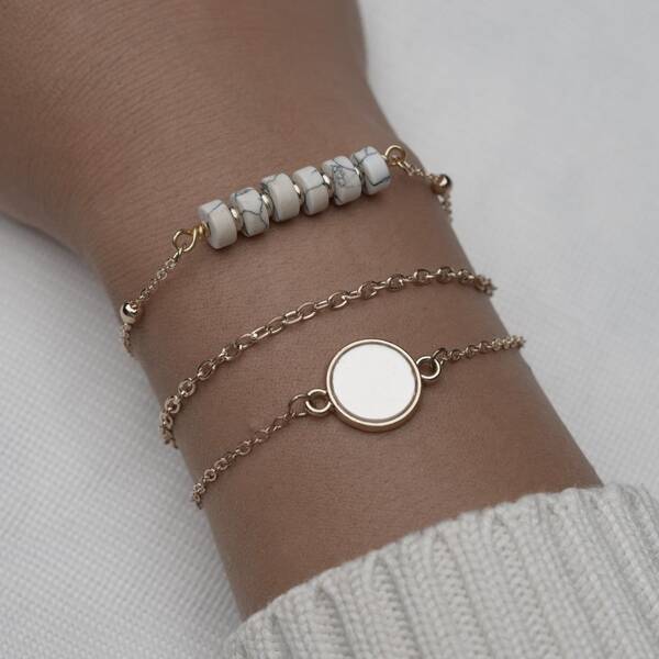 

3pcs Round Decor Bracelet, Gold