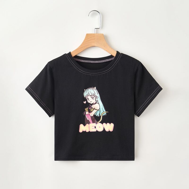 

Letter Figure Graphic Crop Tee, Black