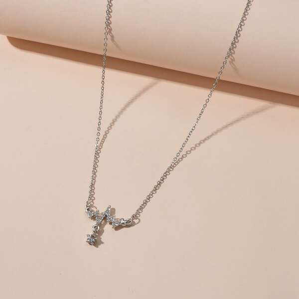 

Rhinestone Heartbeat Charm Necklace, Silver