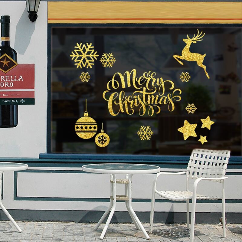

2pcs Christmas Pattern Window Sticker, Gold