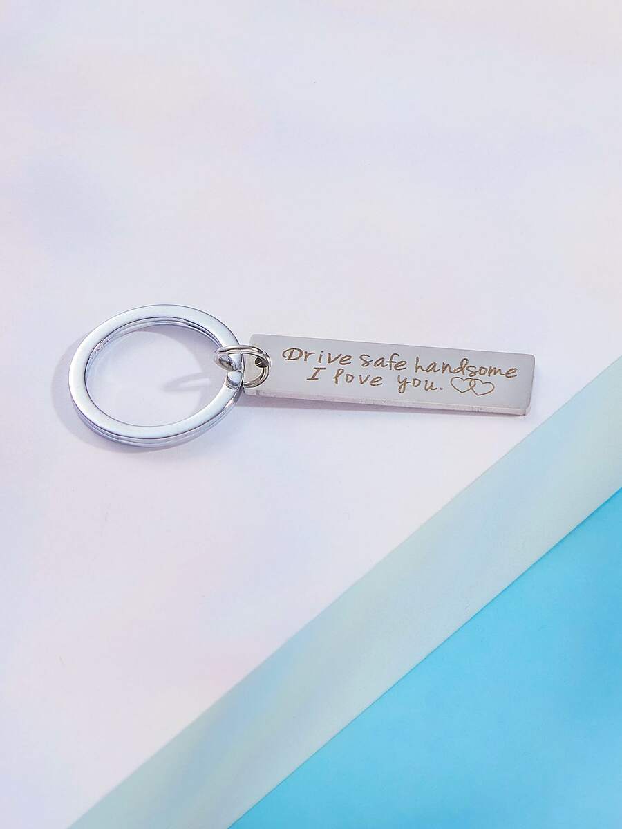 Men Slogan Graphic Metal Keychain - Silver - View 1