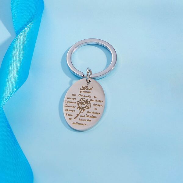 

Men Slogan Graphic Metal Keychain, Silver