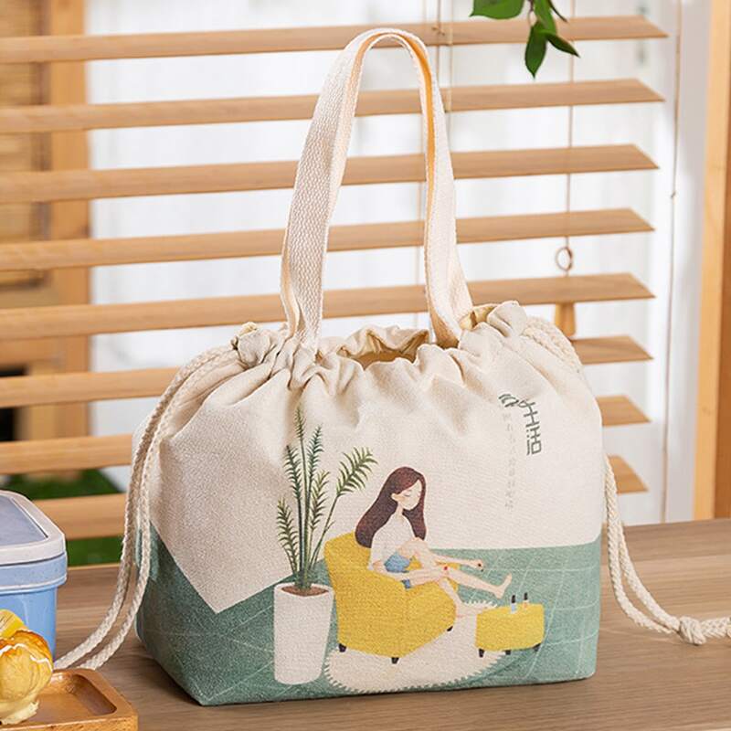 

1pc Cartoon Graphic Lunch Insulation Bag, Beige
