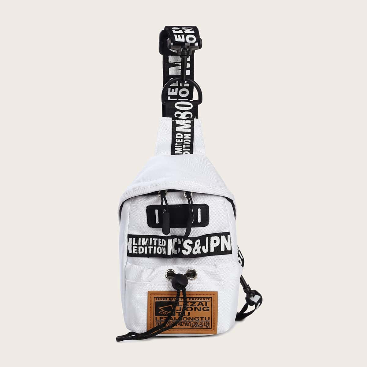 

Drawstring Decor Letter Graphic Sling Bag, White