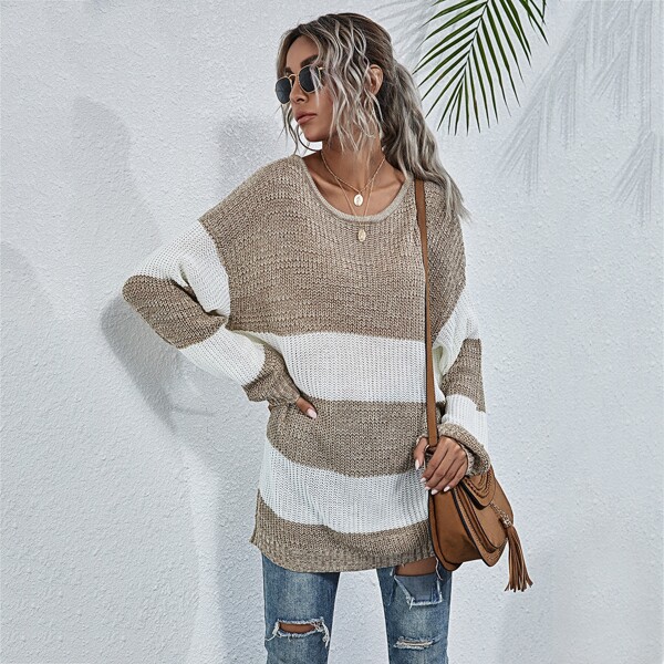 

Color-block Drop Shoulder Oversized Sweater, Multicolor