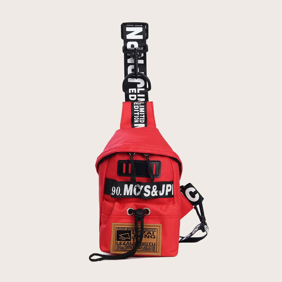 

Drawstring Decor Letter Graphic Sling Bag, Red
