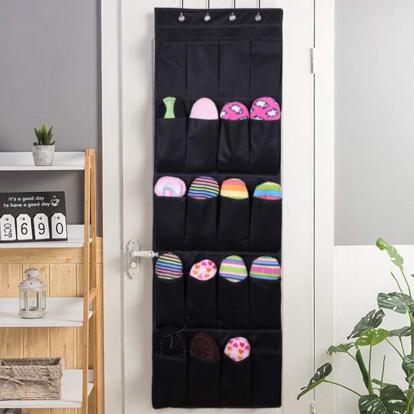 

1pc 20 Grid Door Hanging Shoes Storage Bag, Black