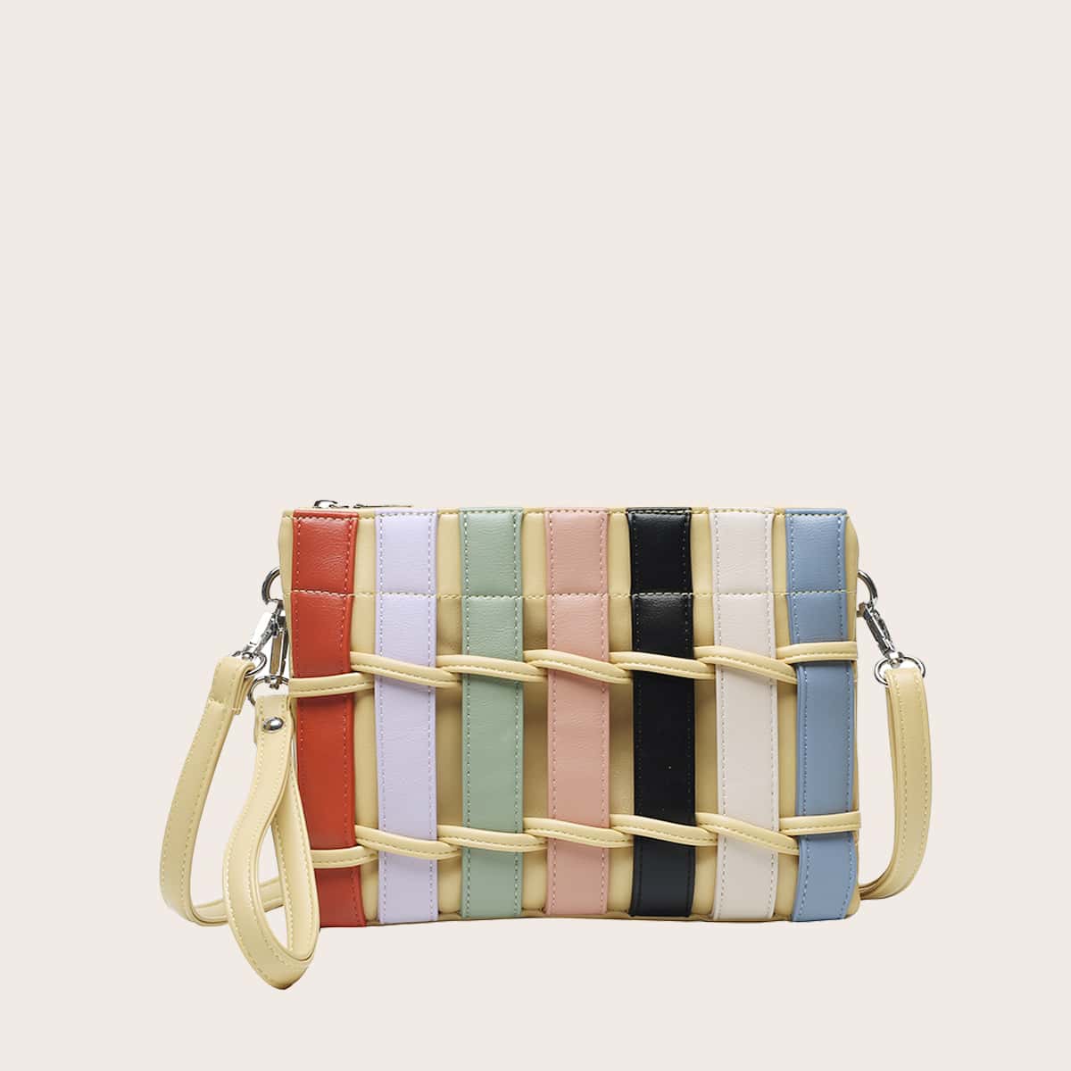 

Colorful Woven Crossbody Bag With Wristlet, Yellow
