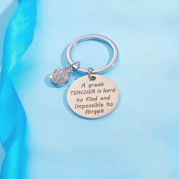 

Men Slogan Graphic Metal Keychain, Silver