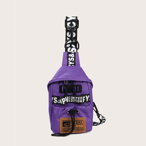 

Drawstring Decor Letter Graphic Sling Bag, Purple